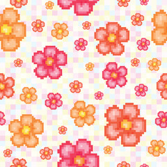 Beautiful seamless pattern colorful poppy flowers. vector illustration. pixelated flower , spring