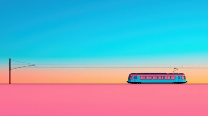 Fototapeta premium Minimal Silhouette of a Colorful Train in Motion Against a Vibrant Sky at Sunset