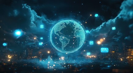 Obraz premium Global network connection, digital world, futuristic technology.
