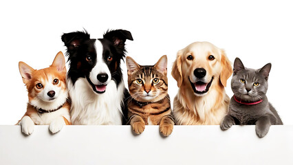 Obraz premium Adorable Dogs and Cats Together in a Studio Portrait with Playful Expressions