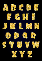 Gold glitter font. Gold glitter alphabet. Vector illustration.