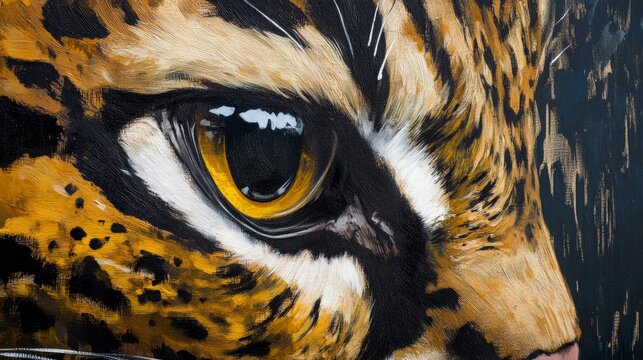 macro close-up painting of an exotic ocelot