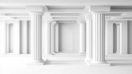 Obraz premium Interior view of classical colonnade, perspective, white, architectural design