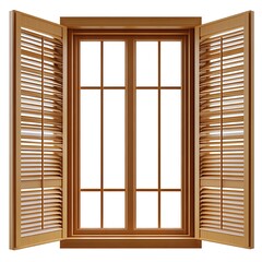 Fototapeta premium Wooden Window with Open Shutters Architectural Detail