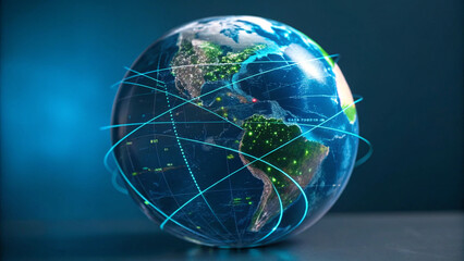 Digital Footprint Concept stylized globe with data streams and connections, showcasing global networks and technology