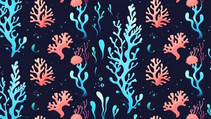 Vibrant Underwater Coral Reef Seamless Pattern: An Enchanting Deep Sea Design