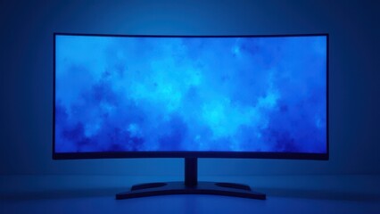 Fototapeta premium A monitor with a blue spotted pattern, displaying a cloudy design and a vibrant digital display.