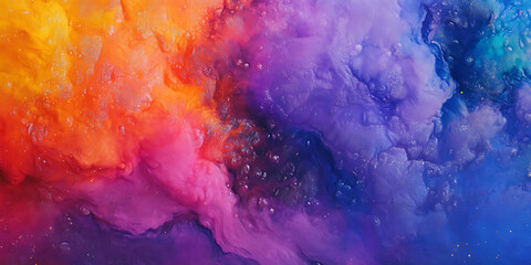 Fototapeta premium Vibrant abstract cloud of swirling colors featuring deep magenta, bright orange, and rich blues creates an energetic background.