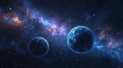 Obraz premium Two Exoplanets Orbiting in Nebula, Cosmic Background, Sci-Fi Design