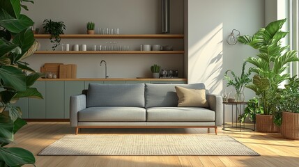 Rectangular beige rug with a textured surface gracefully lies atop a wooden floor. Its naturally-etched edges add elegance to any room