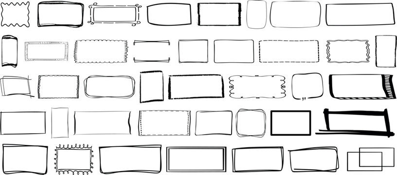 Doodle rectangle set, hand drawn sketch frames, abstract border collection, grunge outline, ink stroke frame, irregular shape, rough scribble, decorative frame, artistic rectangle, vintage border