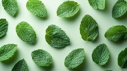 Refreshing Mint Leaves Pattern: A Vibrant Green Botanical Background