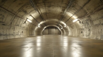 Obraz premium Underground bunker interior, concrete walls, lit passage, security door, storage