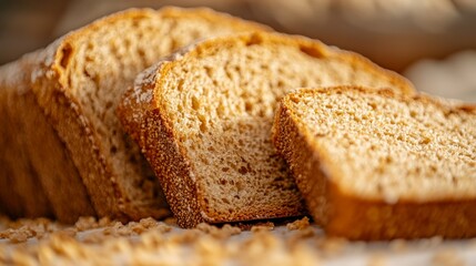 Freshly Baked Whole Grain Bread Slices on Wooden Surface