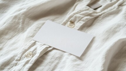 Fototapeta premium Blank Business Card on Light Fabric Shirt Background for Mockup Use