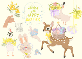 Happy Easter Set with Cute Easter Elements