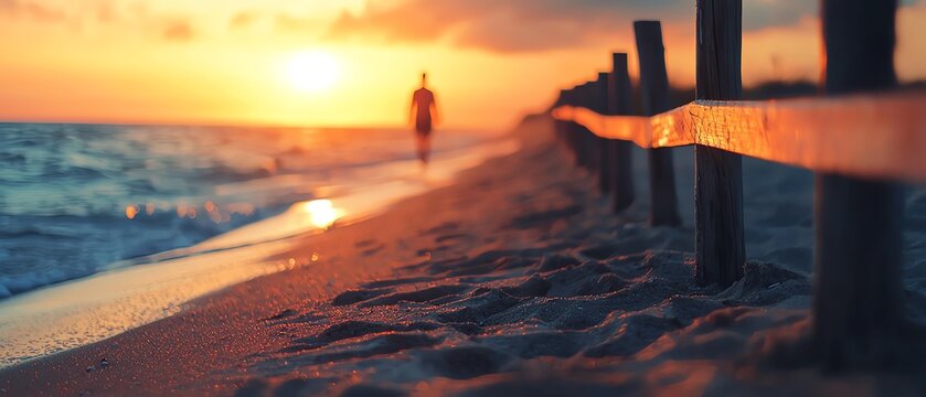 Morning jogger on the beach, active lifestyle and wellness in nature