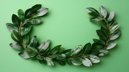 Naklejka premium Green Leaf Wreath Design on Vibrant Green Background