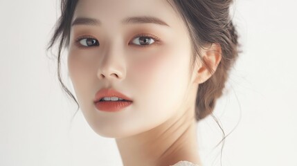 Fototapeta premium Young asian woman is getting filler her face,getting her lip filler by Plastic surgeon,Woman face being checked doctor hands to cosmetic surgery,rhinoplasty surgery in clinic.