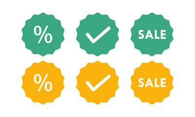 Label set with percent, check mark, sale design logo template illustration