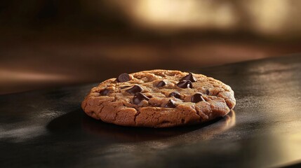 Fototapeta premium Freshly Baked Chocolate Chip Cookie on Dark Surface Background
