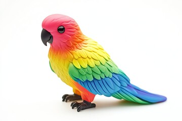 Obraz premium Rainbow-colored rubber parrot with black eyesisolated on a white