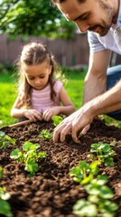 Father and daughter working together to plant a garden nurturing their bond while enjoying time in nature