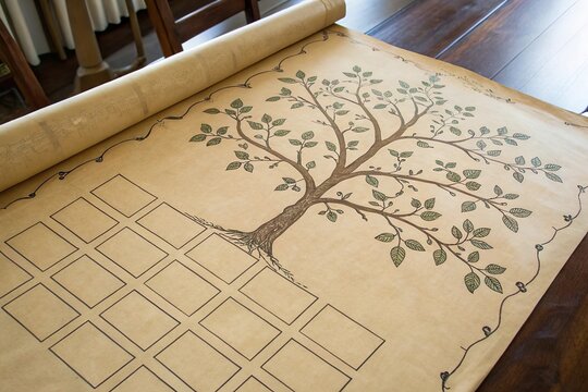 blank family tree chart on vintage paper. Genealogy bloodline record