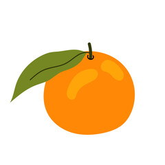 Ripe mandarin. Citrus orange fruit. Aromatic sweet tangerine with green leaves. Flat illustration on white background.