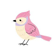 Spring. Cute spring bird in pink pastel colors. Spring. Adorable small bird. Flat illustration on white background.