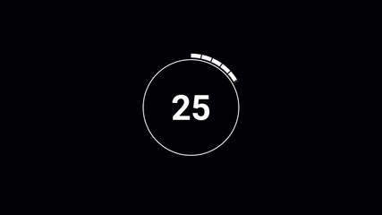 Thirty seconds circle Countdown timer animation from 30 to 0 seconds on transparent background with alpha channel,4k video