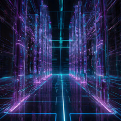 Glowing Neon Cyber Grid with Holographic Elements