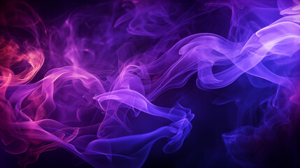 Abstract Swirls of Vibrant Purple and Pink Smoke on a black background. Dark Backdrop Dense vape multicolored colors