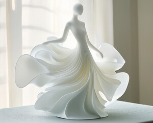 Elegant white female figurine with flowing dress.