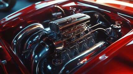 Fototapeta premium Red car engine, garage, tuning