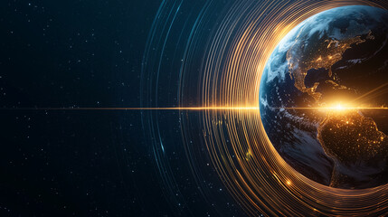 Obraz premium A mesmerizing view of the planet from space, with glowing electromagnetic waves pulsing around it. 