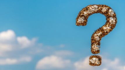 Obraz premium Golden Floral Question Mark Blue Sky Clouds Curiosity Inquiry Concept