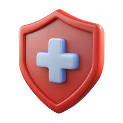 Obraz premium 3D Medical Shield Icon with Plus Sign isolated on transparent background