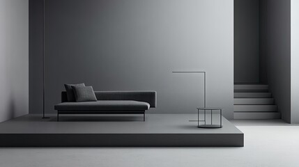 Minimalist living room with lightweight freestanding furniture and open space.