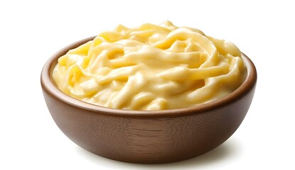 Creamy Pasta in Dark Brown Bowl on White Background