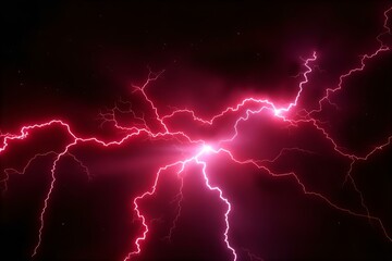 Red Lightning Storm: Dramatic Sky, Powerful Electrical Discharge, Atmospheric Phenomenon, Intense Weather, Nature's Fury, High-Resolution Image