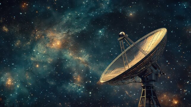 Celebrating world telecommunication and information society day with satellite in cosmic . Horizontal banner. Copy space