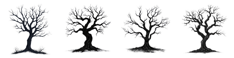 Haunting Silhouettes of Bare Twisted Trees Standing Alone in a Minimalist Monochrome Landscape  This Eerie Mysterious Image Evokes a Sense of Solitude and the Beauty of Nature in Its Simplest Form