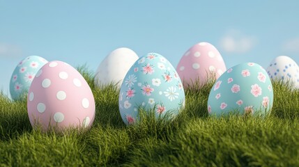 Fototapeta premium Happy Easter day with Colorful Easter eggs,Spring holiday,Happy easter eggs,festive clip art,Happy Easter greeting card, poster, banner template,april festive concept.
