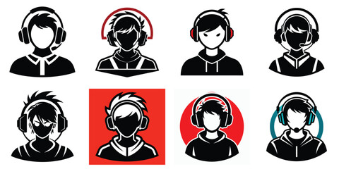 black silhouette of gamer with headset