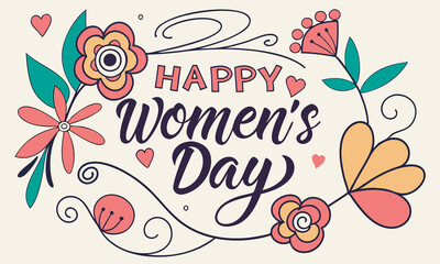 Happy Women's Day Vibrant Floral and Heart Themed Artistic Illustration