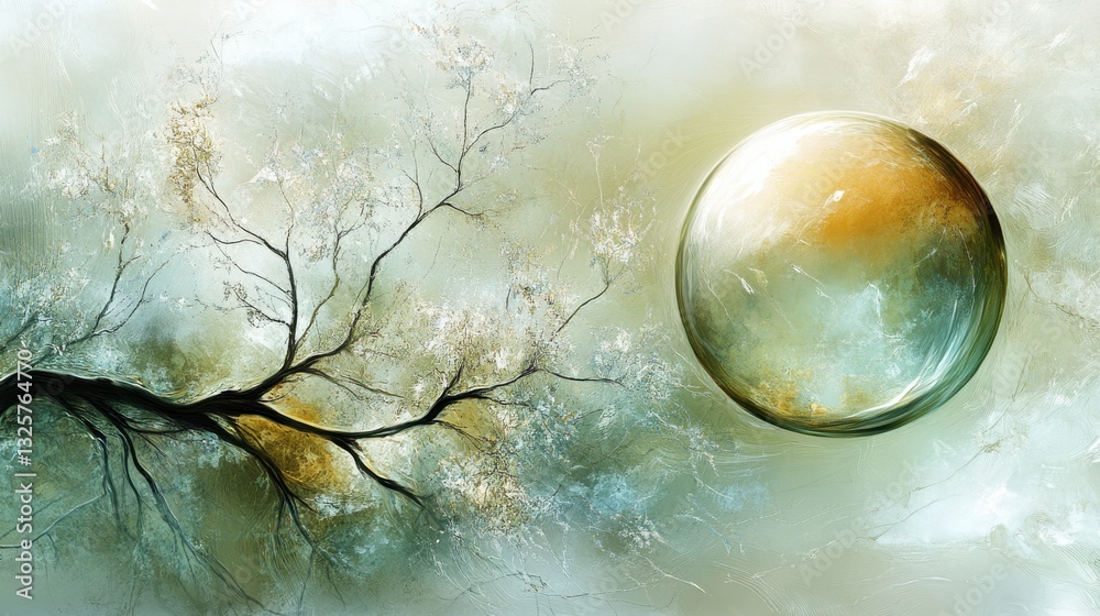 Wall mural harmonious interaction of shapes and nature elements
