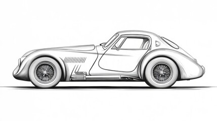 Obraz premium Classic Vintage Sports Car Coupe Side Profile Drawing