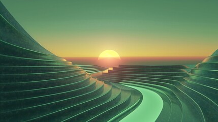 an optimistic abstract design of upward green arcs
