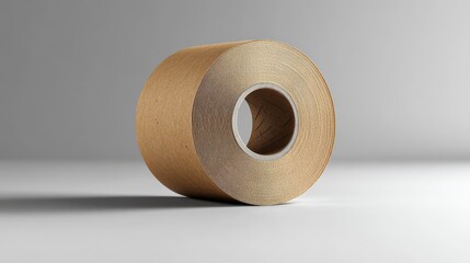 Minimalist studio photography of kraft textured blank adhesive tape roll for versatile use